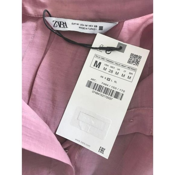 ZARA Blouse Top Size Medium Dusty Pink Diamante Buttons Semi Sheer - Picture 6 of 7